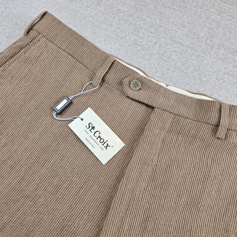 St. Croix Corduroy Flat Front Tan Dress Pants Men's 38 Brown Italy Old Money‎
